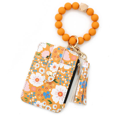 Women's Floral Print Leather Card Bag