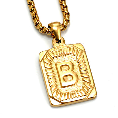 European And American Fashion Men's All-stainless Steel Letter Pendant Gold-plated 18K Titanium Steel Letter Necklace