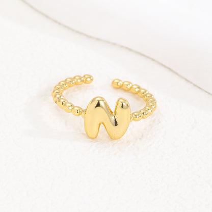 18K Gold Glossy Brass Balloon 26 PCs Letters Ring Fashion Jewelry