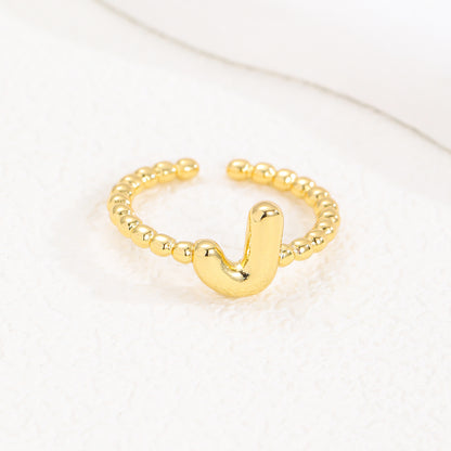 18K Gold Glossy Brass Balloon 26 PCs Letters Ring Fashion Jewelry