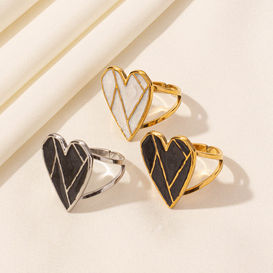 Women's Stainless Steel Retro Heart-shaped Oil Dripping Open Ring